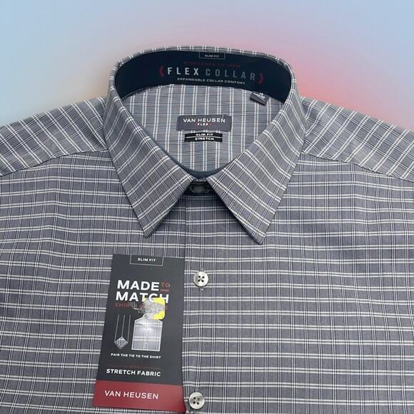 VAN HEUSEN Men’s 15 / 32-33 Slim Fit Gray Dress Shirt - Picture 1 of 3